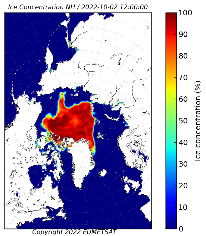 Display OSI SAF Sea Ice Concentration for 20221002 (1200 UTC).
