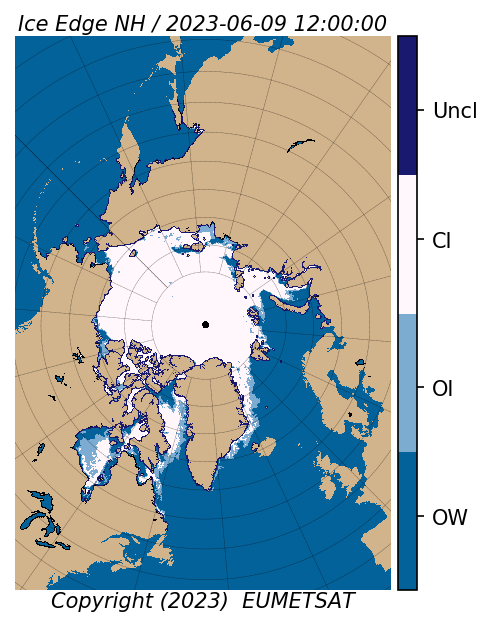 Display OSI SAF Sea Ice Edge for 20230609 (1200 UTC).