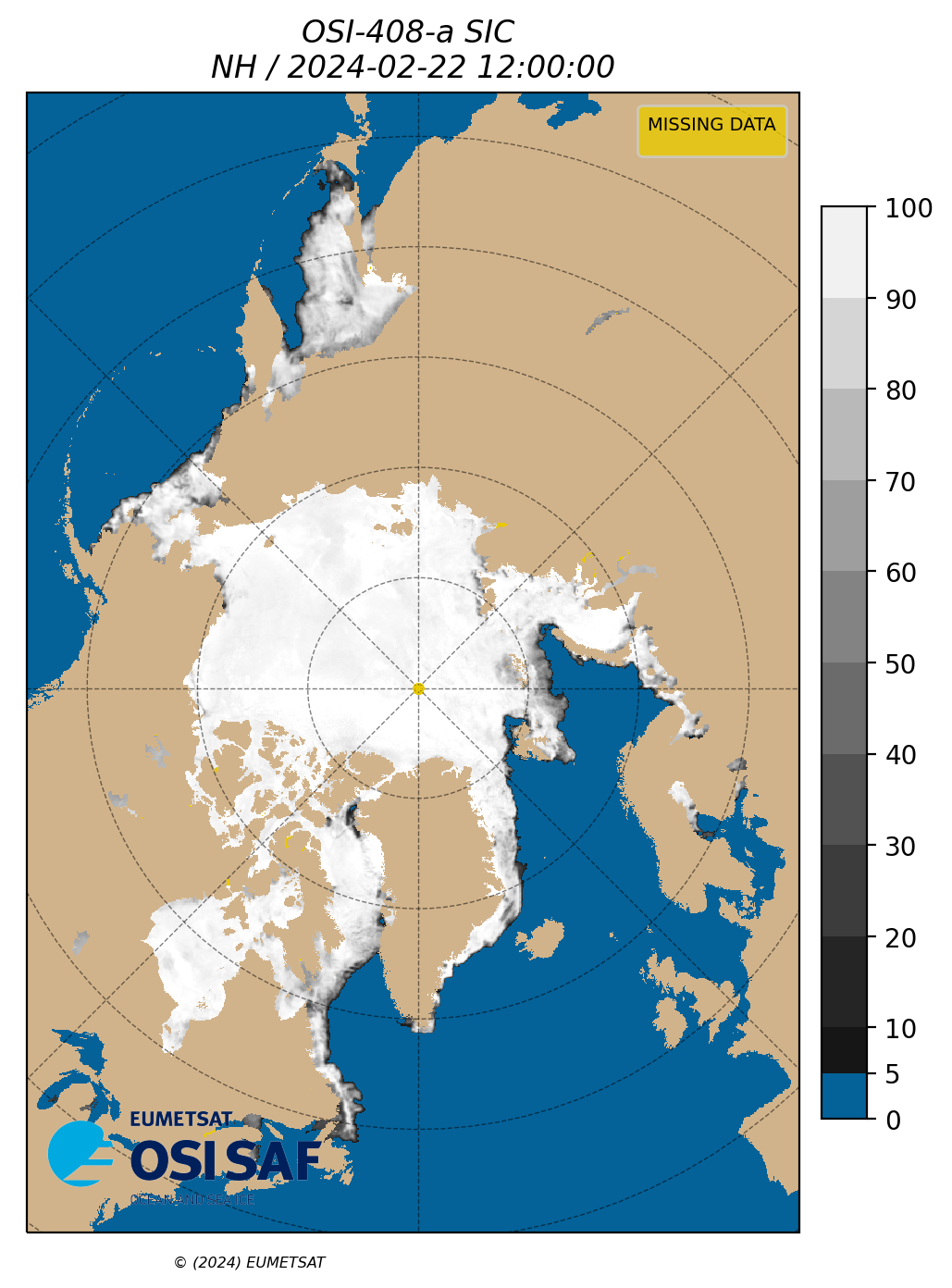 Display OSI SAF AMSR2 Sea Ice Concentration for 20240222 (1200 UTC).