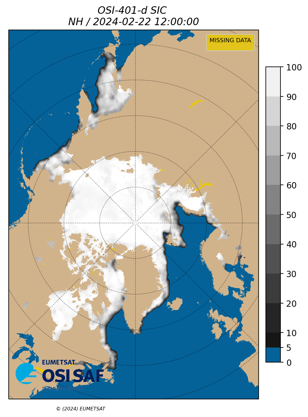Display OSI SAF Sea Ice Concentration for 20240222 (1200 UTC).